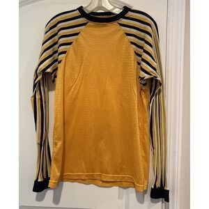 VTG 70s Wheels of Man Sleevejob Motocross Yellow Jersey Black Prison Stripe M